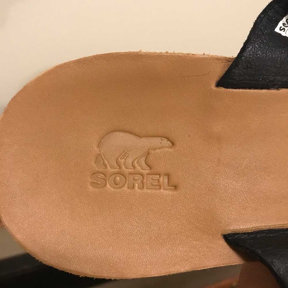 Sorel Black Leather Thong Sandals